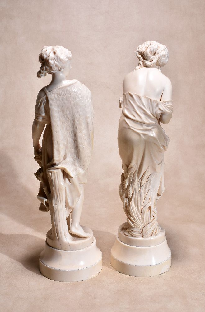 ϒ A pair of extremely fine sculpted ivory models of Bacchantes, probably Dieppe, circa 1880 - Image 2 of 4