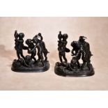 After Claude Michel, called Clodion, (French 1738 ~ 1814), a pair of patinated bronze Bacchic groups