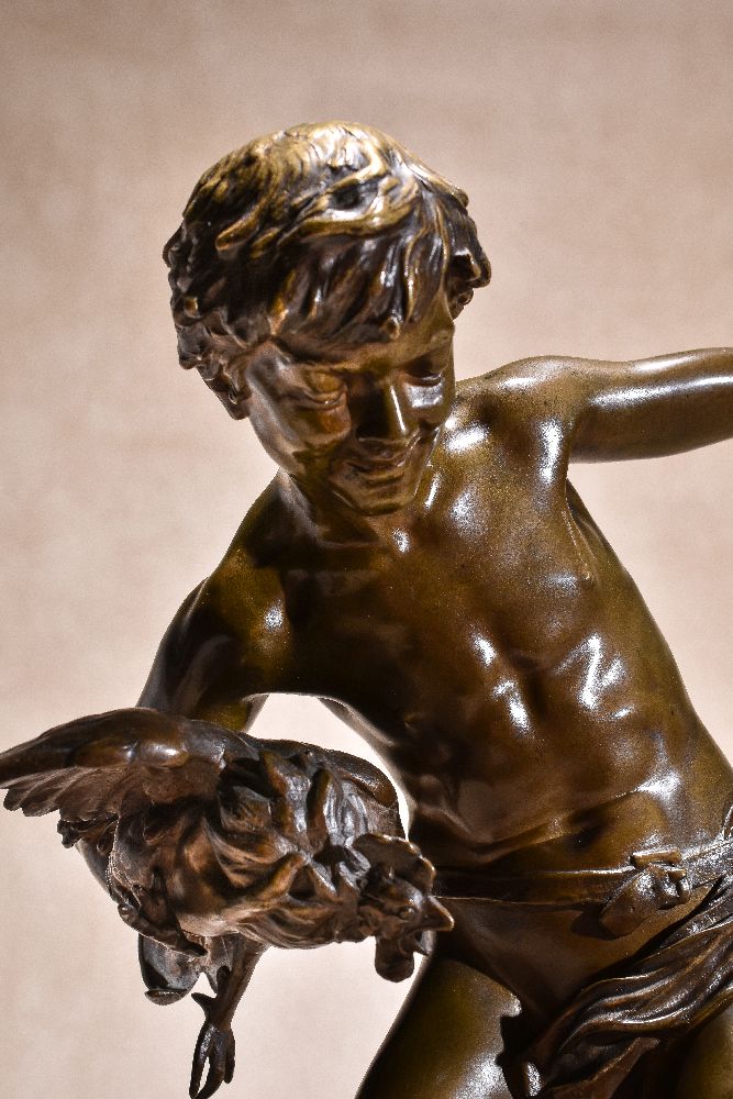 Paul Romain Chèvre, (French 1867 ~ 1914), Combat de Coqs, a patinated bronze group of a boy with two - Image 5 of 5