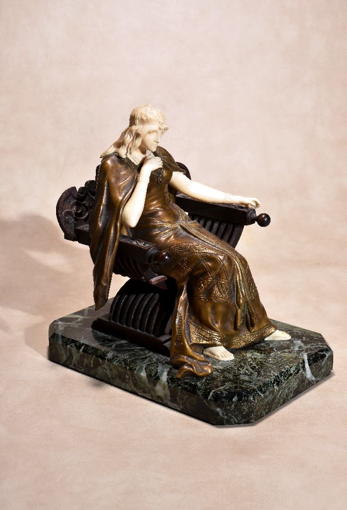 ϒλ Théophile François Somme, (French 1871 ~ 1952), a gilt bronze, sculpted ivory and carved walnut