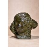 Charles Alexandre Malfray, (French 1887 ~ 1940), a patinated bronze model of the head of a girl, her