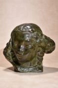 Charles Alexandre Malfray, (French 1887 ~ 1940), a patinated bronze model of the head of a girl, her