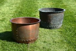 Two similar copper basins or planters, 19th century, of circular section and riveted construction,