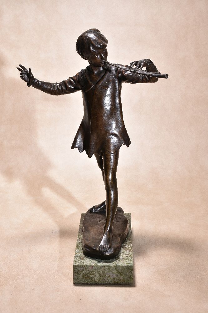 Sir George James Frampton RA, (1860 ~ 1928), a patinated bronze model of Peter Pan, dated 1921,