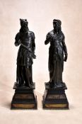 Manner of Émile Louis Picault, (French 1833 ~ 1915), a pair of patinated bronze models of an