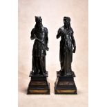 Manner of Émile Louis Picault, (French 1833 ~ 1915), a pair of patinated bronze models of an