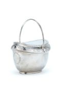 A George III silver navette shape double compartment tea caddy by John Emes, London 1800, with a