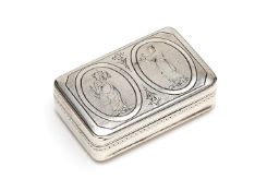 A George III silver rectangular snuff box by Matthew Linwood, Birmingham 1802, the cover engraved