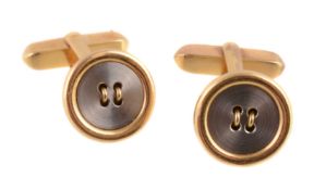 A pair of two colour cufflinks by Bulgari, with button style terminals to swivel bar attachments,