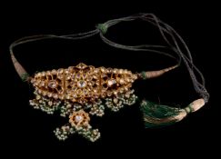 A polki diamond Indian choker necklace (Galapatia or Galsari) and matching ear pendants (Jhumka),