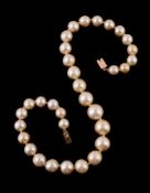 A South Sea cultured pearl necklace, the thirty three graduated cultured pearls, measuring 10mm to