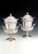 A pair of George III silver combination wine coolers and cups and covers by Samuel Hennell and