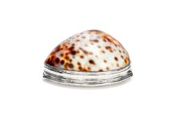 An English provincial silver mounted cowrie shell box by Roger Berryman Symons, Plymouth (maker's