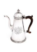 A George I silver straight-tapered coffee pot by William Darker, London 1726, with a bell shaped