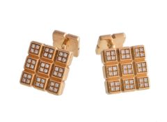 A pair of diamond cufflinks by Chopard, the square panels set with brilliant cut diamonds,
