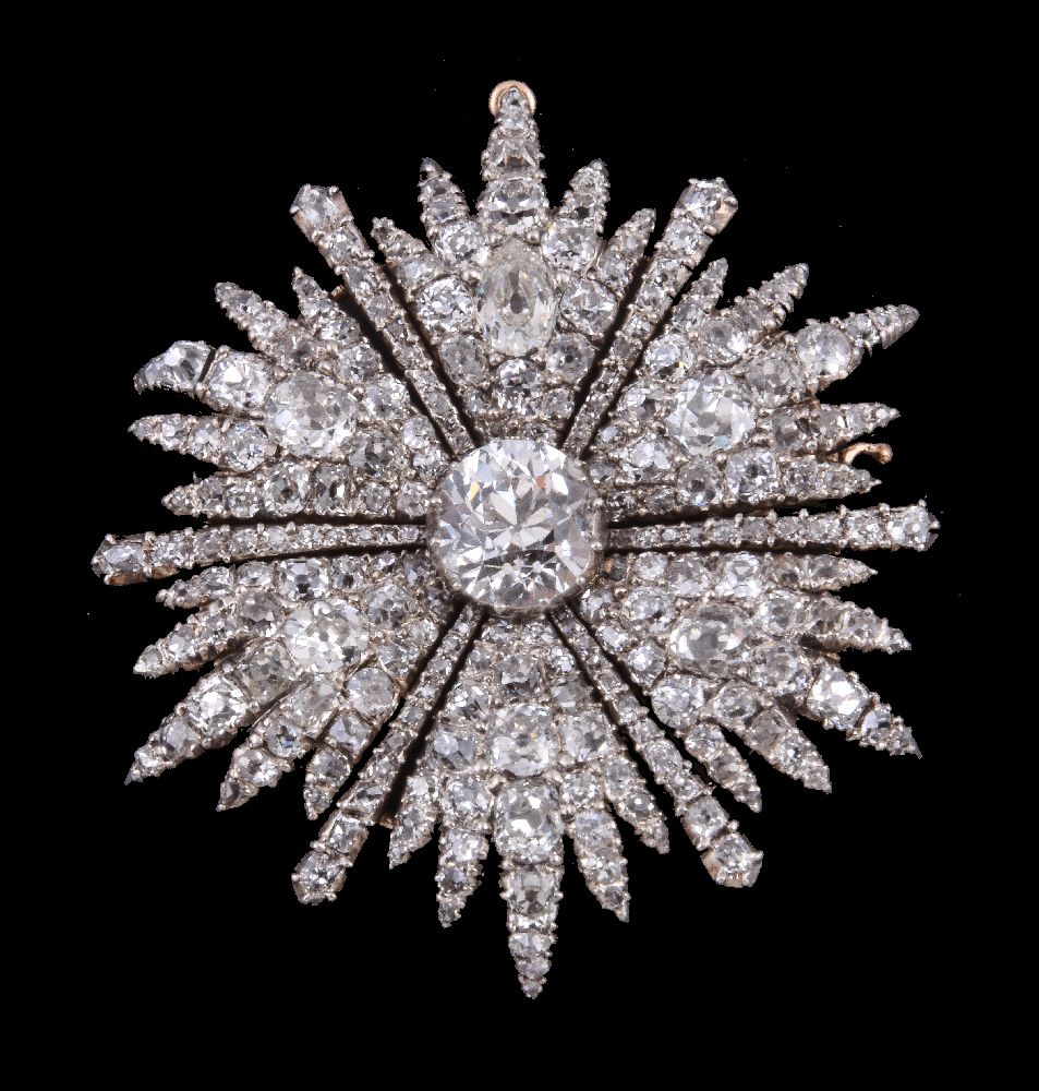 An 1840s diamond flower head cluster brooch, the central old European cut diamond, estimated to