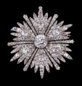 An 1840s diamond flower head cluster brooch, the central old European cut diamond, estimated to