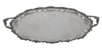 An Italian silver shaped oval twin handled tray by Valle & Gandini, 1944-68 Milan .800 standard,