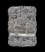 A Victorian silver shaped rectangular castle top card case by Nathaniel Mills, Birmingham date