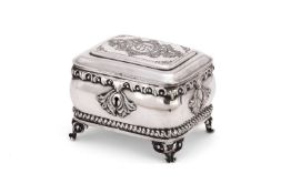 A Polish silver rounded rectangular sugar box by Fraget, Warsaw 1882, Russian imperial warrant mark,