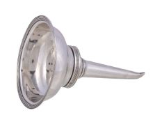 A George III silver wine funnel by Abstinando King, London 1801, with threaded rims, a cartouche