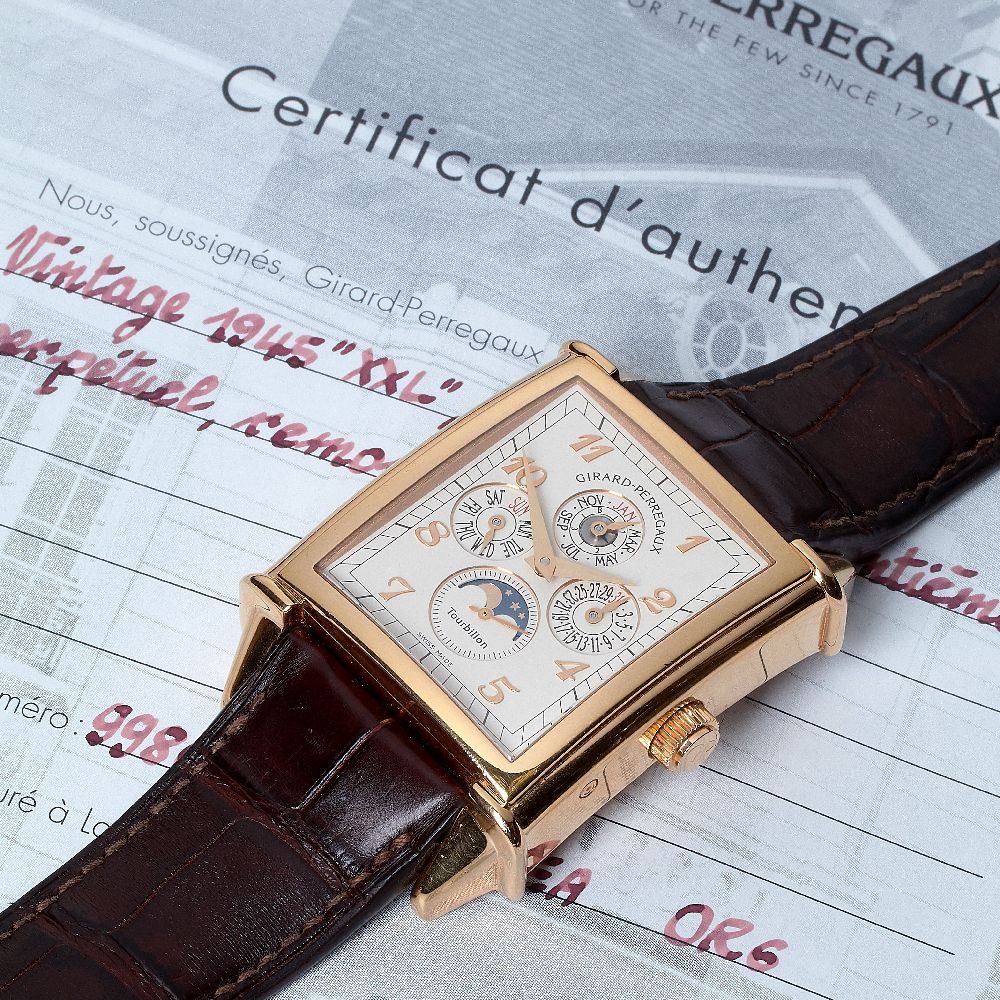 ϒ Girard Perregaux, Vintage 1945, ref. 99860, an 18 carat gold perpetual calendar wristwatch, no. 6, - Image 2 of 4