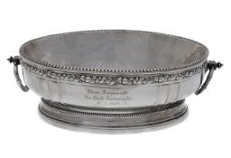 A German silver oval jardinière, maker's mark illegible, post 1886 .800 standard, with twin bound