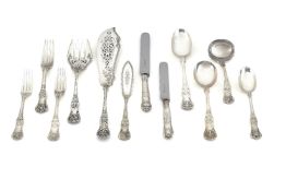 A matched silver Queen's pattern table service, comprising: Twelve table forks by John James