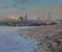 λ Robert Brown (British b.1936) Low Tide, St. Pauls from the Shore Oil on canvas Signed