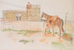 λAnthony Gross (British 1905-1984) Arab Legion Fort Transjordan Watercolour Signed and dated 1942