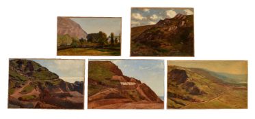 Charles-Francois Eustache (French 1820-1870) A group of five landscape views Oil on paper laid