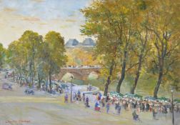 λ Charles Ernest Cundall (British 1890-1971) Au bord de la Seine Oil on canvas Signed