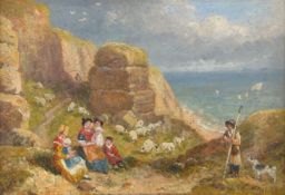 William Havell (British 1782-1857) Welsh figures at Little Ormes Head, Llandudno Oil on board Signed