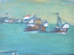 λ Alfred Cohen (British/American 1920-2001) Dutch Trawler Oil on paper Signed