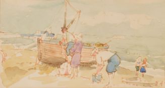 λ Edward Ardizzone (British 1900-1979) Figures on the Beach at Deal Watercolour Signed with initials