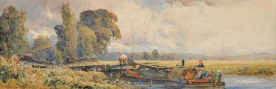 Robert Thorne Waite (British 1842-1935) Barge Entering Woolhampton Lock Watercolour Signed lower