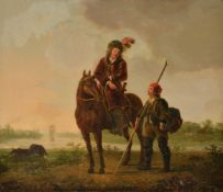 Dutch School (circa. 1800) Man on horseback with servant Oil on canvas 61 x 72cm (24 x 28 3/8in.)