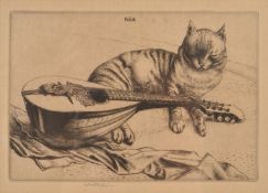 Robert Sargent Austin (British 1895-1973) Cat and Mandolin Etching with drypoint, signed in