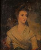 Follower of Sir Joshua Reynolds Mrs Carnac, study of a lady with white dress and red shawl Oil on