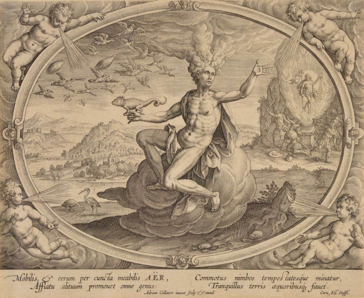 Adriaen Collaert (circa 1560-1618) Terra; Aqua; Aer; Ignis The set of 4 engravings of the