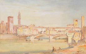 λ Charles Ernest Cundall (British 1890-1971) Ponte Vecchio, Florence Watercolour Signed