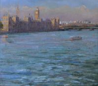 λ Robert Brown (British b.1936) Palace of Westminster, Afternoon Light Oil on canvas Signed
