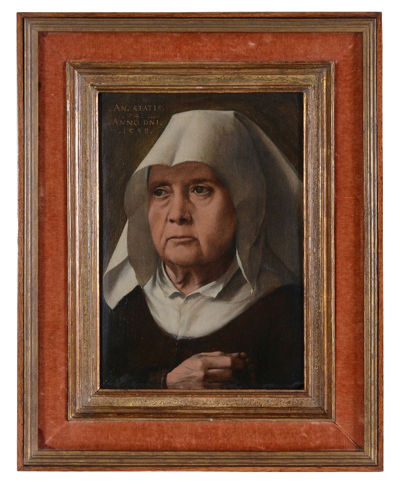 Follower of Pieter Jansz. Pourbus (Flemish c.1523-1584) Portrait of an old lady Oil on panel - Image 2 of 3