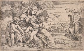 Orazio Farinati (Italian 1559-circa 1616) Virgin and Child with the Infant St John Etching after