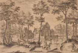 Hans (Jan) Collaert the Younger (1566-1628) Castle at Reuieren From a series of Views of the