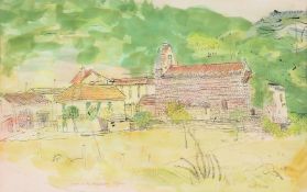λ Anthony Gross (British 1905-1984) Church of the Hamlet of St. Jean Pen, Ink and Watercolour
