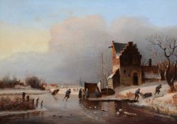 Jan Jacob Spohler (Dutch 1811-1866) Skaters in a winter landscape