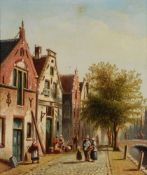 Jan Jacob Spohler (Dutch 1811-1866) Brouwersgracht, Amsterdam Oil on panel Signed lower left 18.5