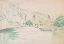 λ Anthony Gross (British 1905-1984) Pont Valentre, Cahors Pencil and watercolour