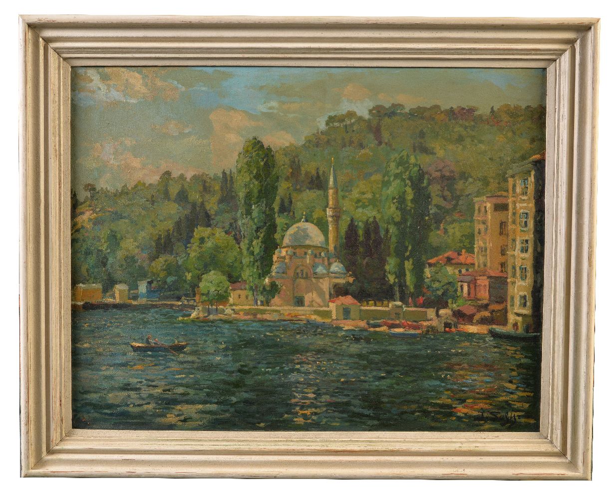 Ibrahim Safi (Azerbaijanian 1898-1983) Bebek Mosque and Bosphorus Oil on canvas Signed lower - Image 2 of 3